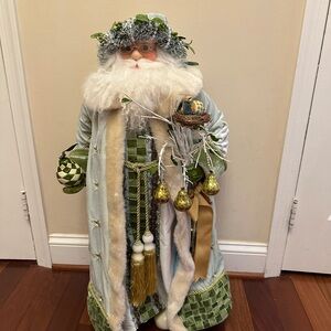 MacKenzie-Childs Sage Green, Cream and Gold Holiday Santa Figurine 36”
